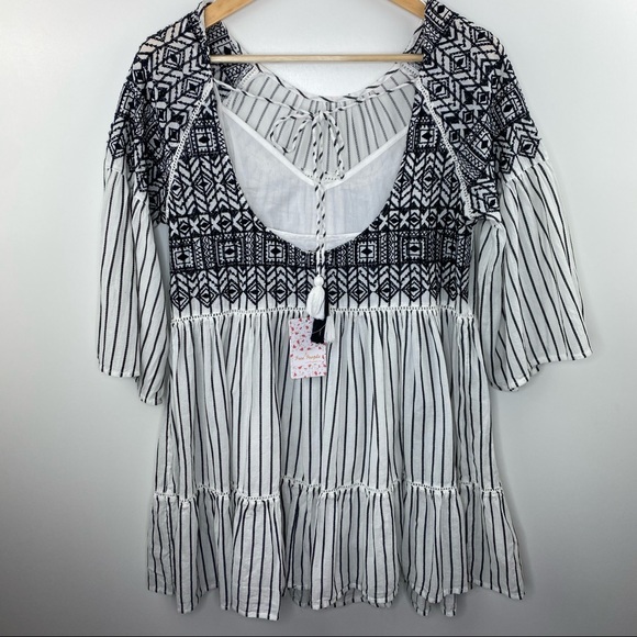 NWT FREE PEOPLE Striped Lola Tiered Embroidered Mini Dress - Picture 12 of 14